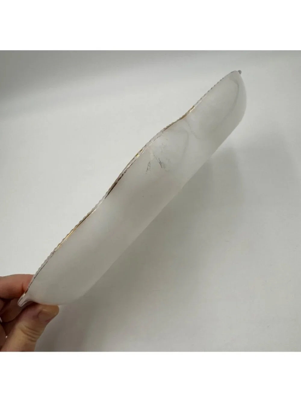 Vintage Fire King Milk Glass Divided Serving Dish With Gold Beaded Rim